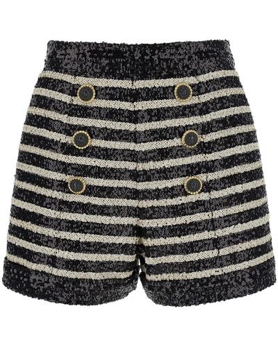 Balmain And Striped Shorts With Jewel Buttons - Black