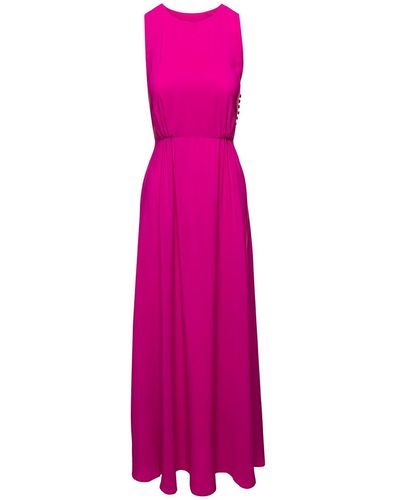 FEDERICA TOSI Long Sleeveless Fuchsia Dress With Cut-out Detaiil At The Back In Silk Blend Woman - Pink
