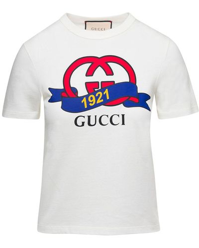 Gucci T-shirt With Interlocking G 1921 In Cotton - White