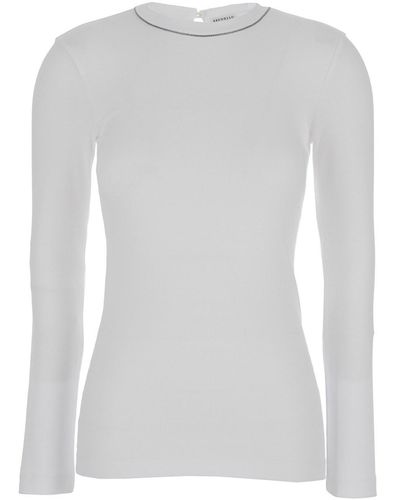 Brunello Cucinelli Ribbed Long Sleeves Tshirt - White