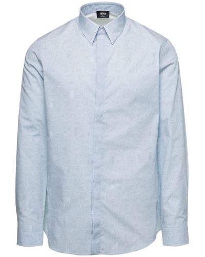 Fendi Shirt Ff Logo Long Sleeve Cotton - Blue