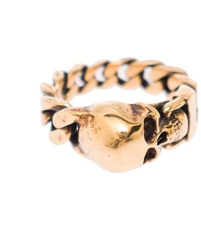 Alexander McQueen Gold-colored Chain Ring With Skull Detail In Brass - White