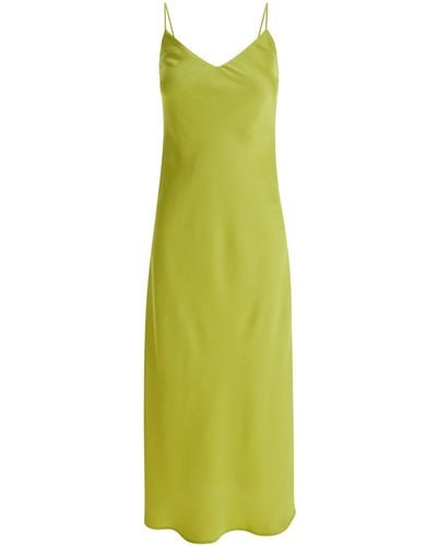 Plain Slip Dress With V Neckline - Green
