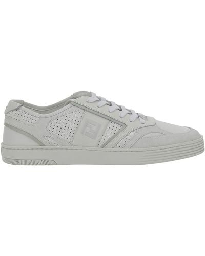 Fendi Low Top Sneakers With Ff Detail And Perforated Design - White