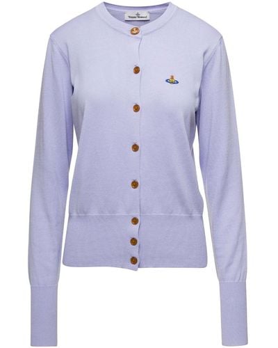Vivienne Westwood Lillac Cardigan With Signature Embroidered Orb Logo - Blue