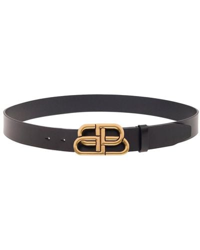 Balenciaga Belt With Interlocked Bb Logo Buckle - Black