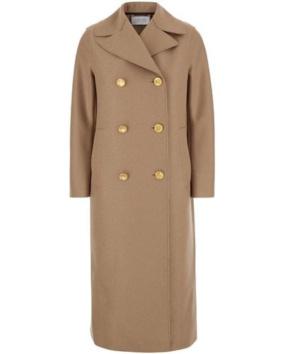 Harris Wharf London Military Coat With Golden Buttons Pressed Wo - Natural