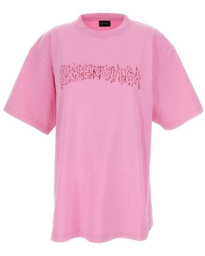 Balenciaga Oversize T-Shirt With Diy Printed Logo - Pink