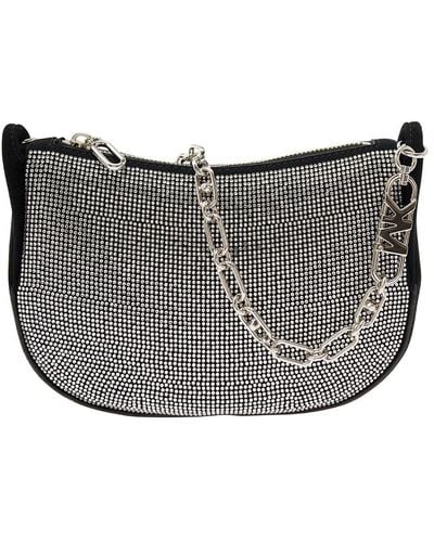 Michael Kors 'bracelet Pouch' Black Handbag With All-over Rhinestone And Branded Chain In Fabric Woman - Grey