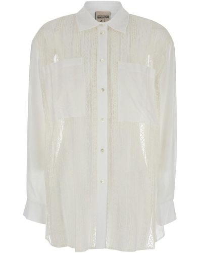 Semicouture Panelled Lace Design Shirt - White