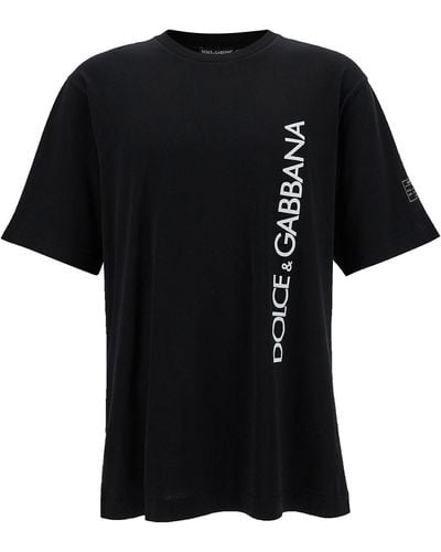Dolce & Gabbana T-Shirt With Contrasting Logo Lettering Print In - Black
