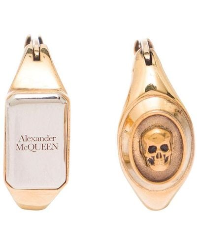 Alexander McQueen Orecchini A Cerchio Con Logo E Teschio Inciso - Metallizzato