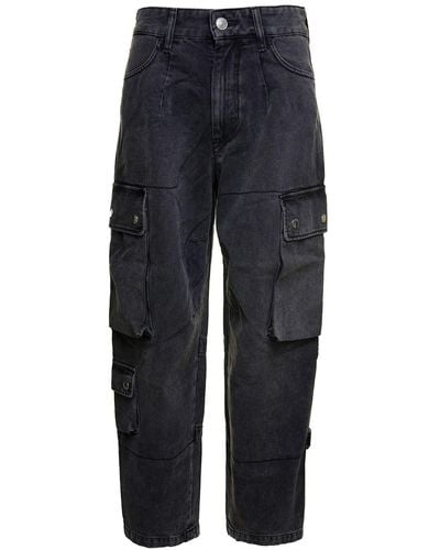 Isabel Marant 'elore' Black High-waisted Wide Jeans With Patch Pockets In Cotton Denim Woman - Blue