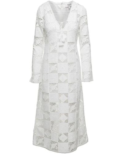 Sea Melia Embroidery L/Slv V-Neck Dress (D2) - White