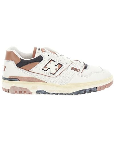 New Balance '550' And Low Top Trainers With Logo And Contr - White
