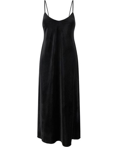 Plain Midi Slip Dress With Spaghetti Straps - Black