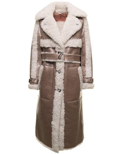 Urbancode Long Dove Grey Reversible Coat With Cracked Effect Woman - Natural