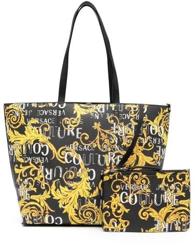 Versace Couture Tote Bag With All-over Barocco Print In Polyester Woman - Yellow