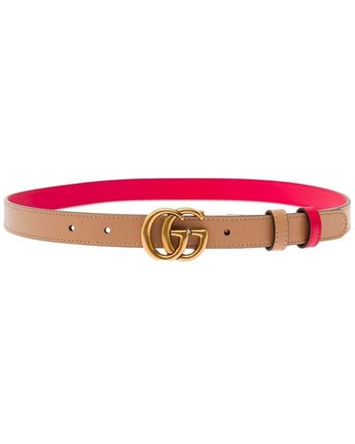 Gucci And Reversible Belt With Gg Logo And Aged- Hardwar - Red