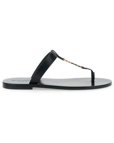Saint Laurent 'Cassandre' Flat Sandals With A T-Strap - Black