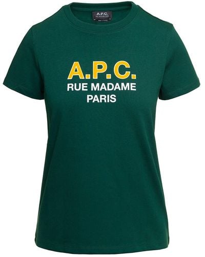 A.P.C. T-Shirt Girocollo Con Stampa Logo Sul Fronte - Verde