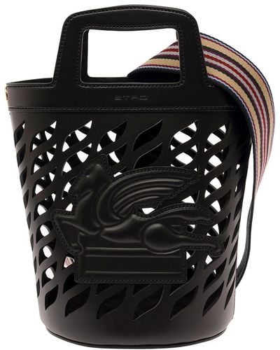 Etro Bucket Bag With Shoulder Strap And Pegasus Detai - Black