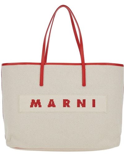 Marni 'Small Janus' Tote Bag With Logo Patch - White