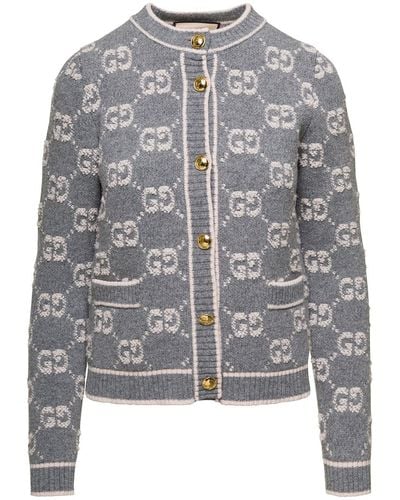 Gucci Cardigan With All-Over Gg Jacquard Motif - Grey