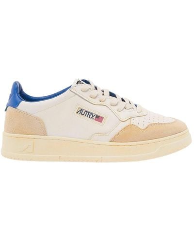Autry White 'medalist Super Vintage' Low Sneakers With Suede Details In Leather Man