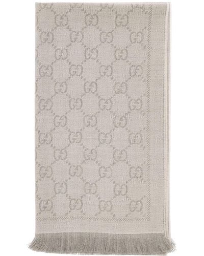 Gucci Knit Scarf With Jacquard Gg Motif - Gray