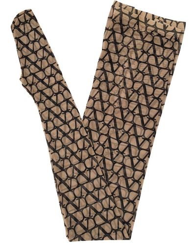 Valentino Garavani Tights With Iconographe Print All-over In Brown Polyamide Woman - Natural