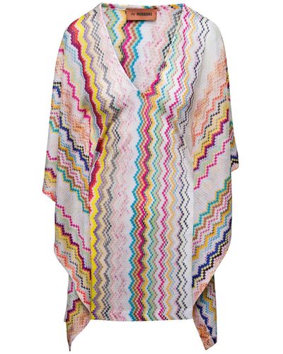 Missoni Sport Cover-up With All-over Zig Zag Motif In Viscose Woman - White