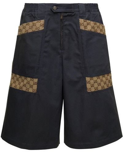 Gucci Cotton Canvas Bermuda Short With GG Inserts - Black