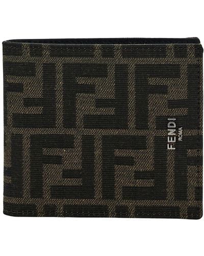 Fendi Brown And Tobacco Bi-fold Wallet With Roma Lettering In Leather - Black