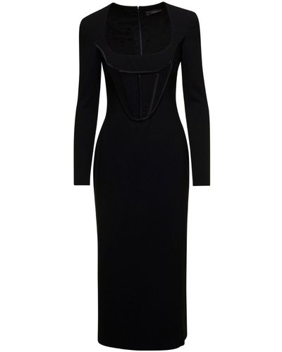 Versace Viscose Sable Long Dress Long Sleeves - Black