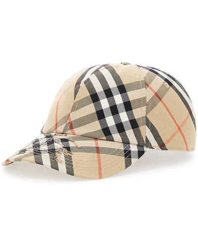 Burberry Baseball Cap With Check Motif And Equestrian Knight Emb - White