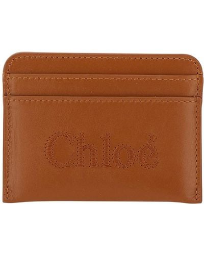 Chloé 'Sense' Camel Card-Holder With Tonal Logo Embroidery - Brown