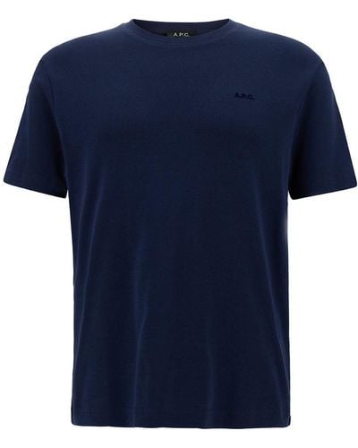 A.P.C. T-Shirt Girocollo Con Stampa Logo - Blu