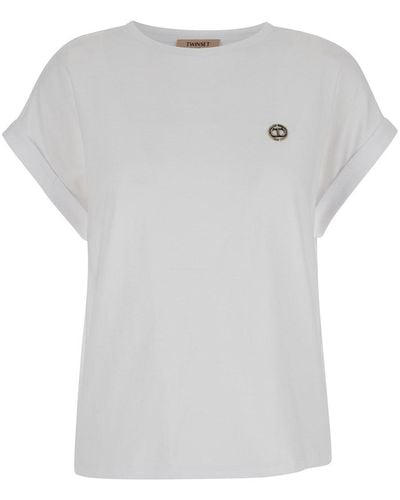 Twin Set T-Shirt With Logo Placque - White