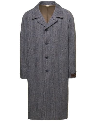 Gucci And Houndstooth Single-Breasted Coat - Grey