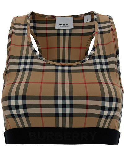 Burberry Beige Sports Bra With Vintage Check Motif In Jersey Woman - Black