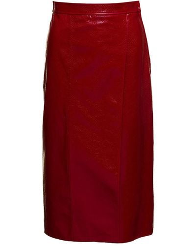 Gucci Midi Skirt With Laser Python Print Leather - Red