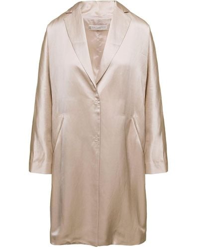 Antonelli Single-breasted Coat With Concealed Fastening In Satin Viscose Woman - Natural