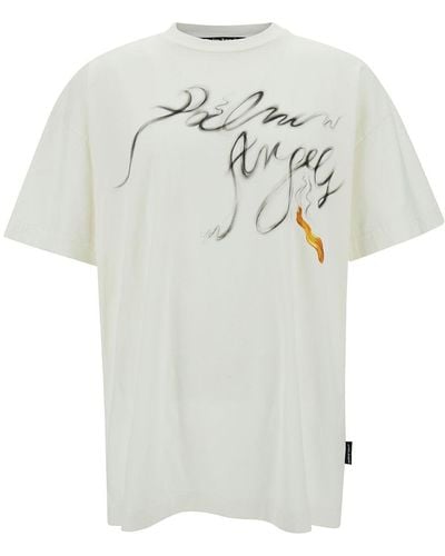Palm Angels Crewneck T-Shirt With Foggy Logo Print - White