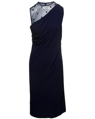 Givenchy Abito Midi Drappeggiato Senza Maniche Con Inserto - Blu