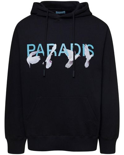 3.PARADIS Hoodie With Doves Logo Print On The Chest In Cotton - Blue