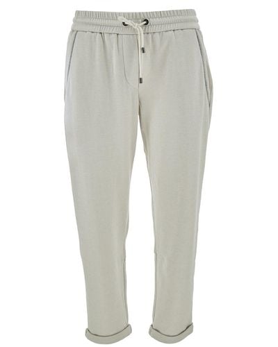 Brunello Cucinelli Pants With Drawstring And Monile Detail - Gray