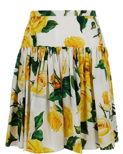 Dolce & Gabbana All-Over Rose Print Mini Skirt - Yellow