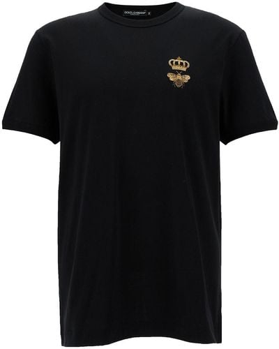 Dolce & Gabbana T-Shirt With Bee And Crown Print - Black