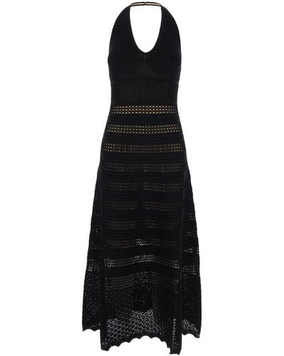 Twin Set Long Perforated Dress With Halterneck - Black
